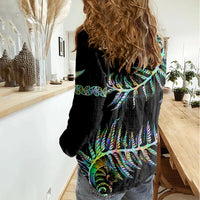 New Zealand Women Casual Shirt Aotearoa Silver Fern Mixed Papua Shell Green Vibe - Wonder Print Shop