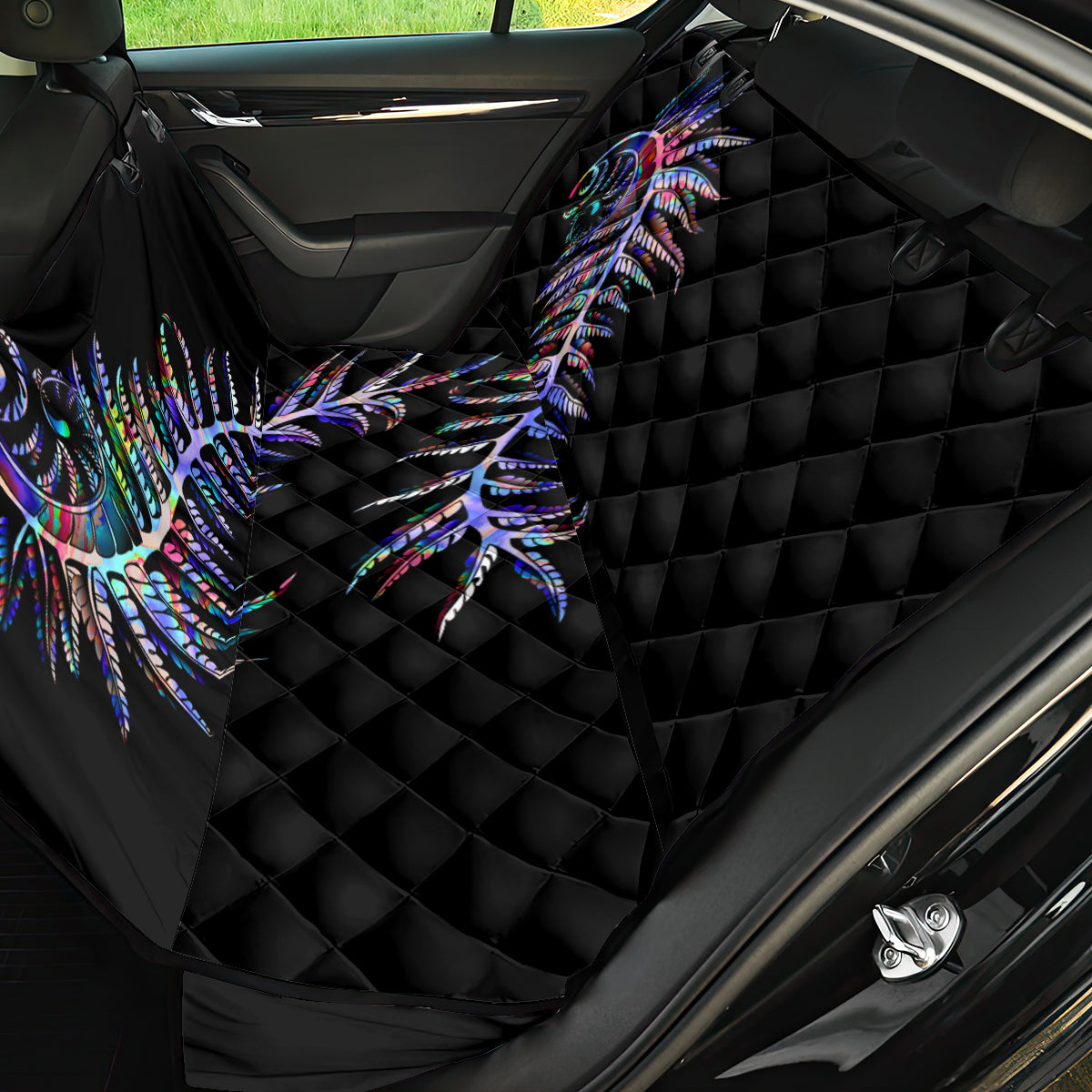 New Zealand Back Car Seat Cover Aotearoa Silver Fern Mixed Papua Shell Purple Vibe LT9 - Wonder Print Shop