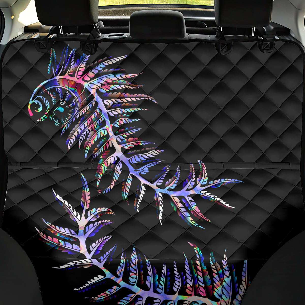 New Zealand Back Car Seat Cover Aotearoa Silver Fern Mixed Papua Shell Purple Vibe LT9 - Wonder Print Shop