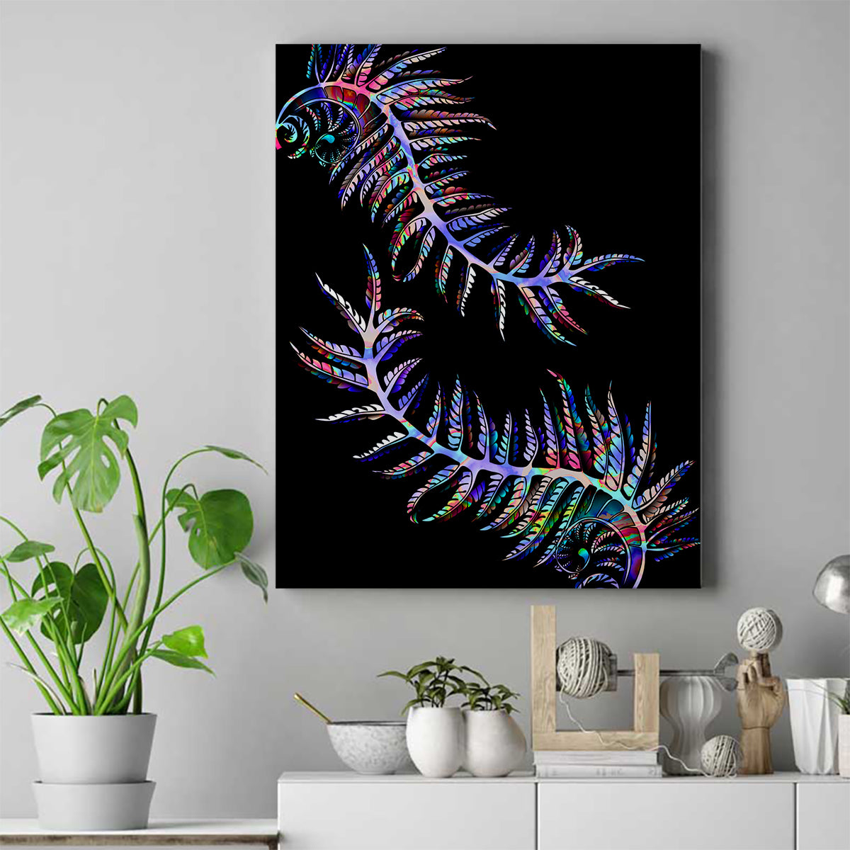 New Zealand Canvas Wall Art Aotearoa Silver Fern Mixed Papua Shell Purple Vibe LT9 - Wonder Print Shop