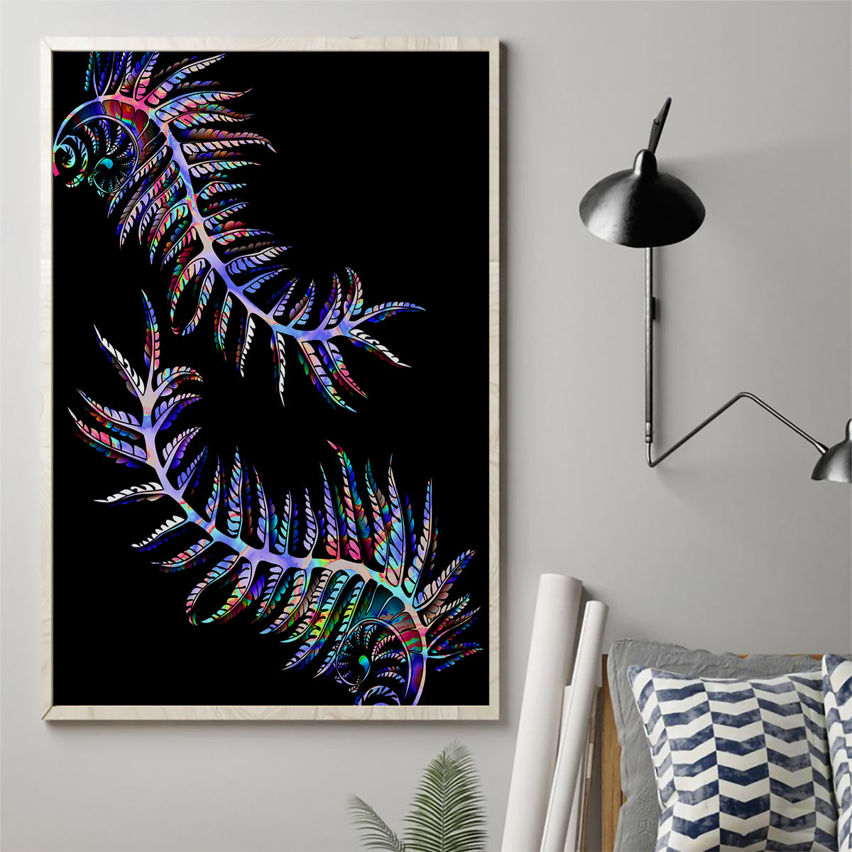 New Zealand Canvas Wall Art Aotearoa Silver Fern Mixed Papua Shell Purple Vibe LT9 - Wonder Print Shop