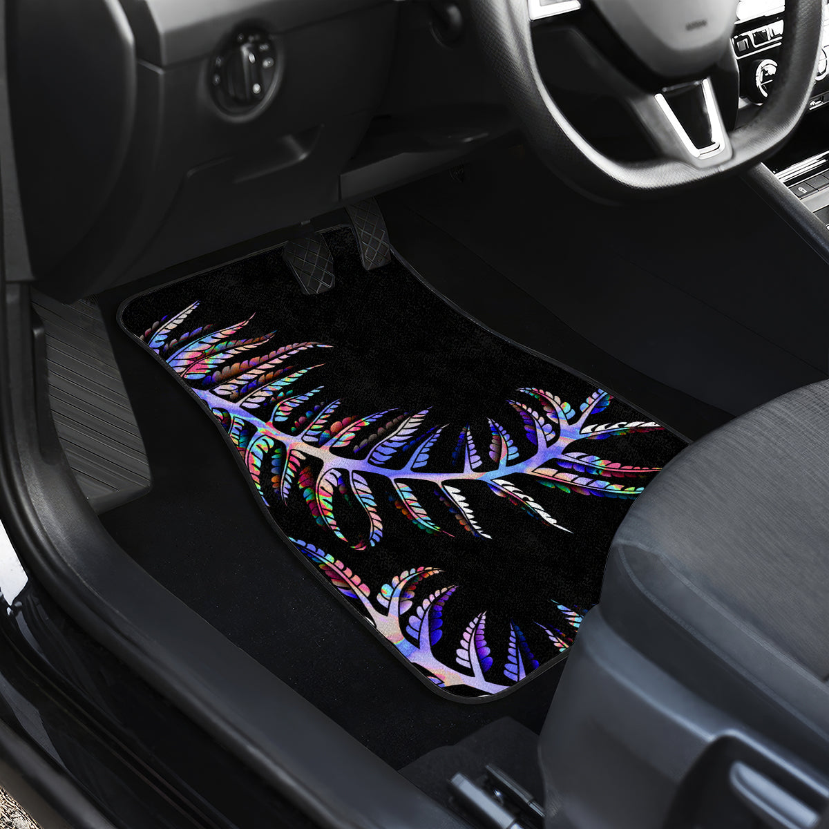 New Zealand Car Mats Aotearoa Silver Fern Mixed Papua Shell Purple Vibe LT9 - Wonder Print Shop