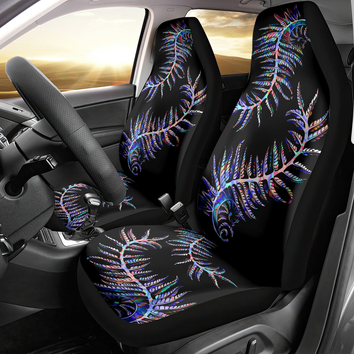 New Zealand Car Seat Cover Aotearoa Silver Fern Mixed Papua Shell Purple Vibe LT9 - Wonder Print Shop