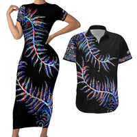 New Zealand Couples Matching Short Sleeve Bodycon Dress and Hawaiian Shirt Aotearoa Silver Fern Mixed Papua Shell Purple Vibe LT9 - Wonder Print Shop