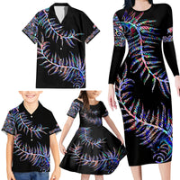 New Zealand Family Matching Long Sleeve Bodycon Dress and Hawaiian Shirt Aotearoa Silver Fern Mixed Papua Shell Purple Vibe LT9 - Wonder Print Shop