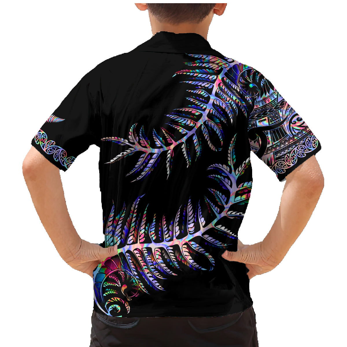 New Zealand Family Matching Mermaid Dress and Hawaiian Shirt Aotearoa Silver Fern Mixed Papua Shell Purple Vibe LT9 - Wonder Print Shop