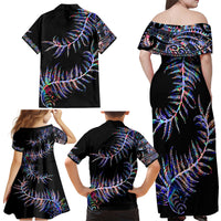New Zealand Family Matching Off Shoulder Maxi Dress and Hawaiian Shirt Aotearoa Silver Fern Mixed Papua Shell Purple Vibe LT9 - Wonder Print Shop
