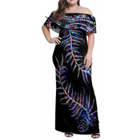 New Zealand Family Matching Off Shoulder Maxi Dress and Hawaiian Shirt Aotearoa Silver Fern Mixed Papua Shell Purple Vibe LT9 - Wonder Print Shop