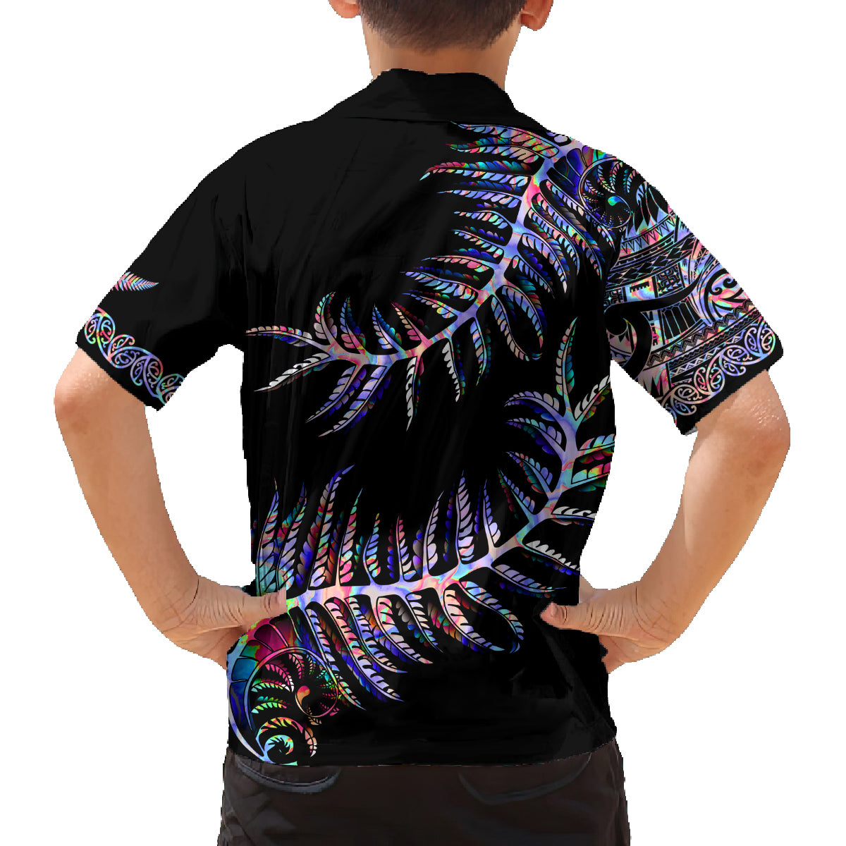 New Zealand Family Matching Puletasi Dress and Hawaiian Shirt Aotearoa Silver Fern Mixed Papua Shell Purple Vibe - Wonder Print Shop