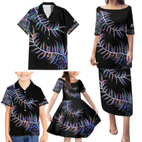 New Zealand Family Matching Puletasi Dress and Hawaiian Shirt Aotearoa Silver Fern Mixed Papua Shell Purple Vibe - Wonder Print Shop
