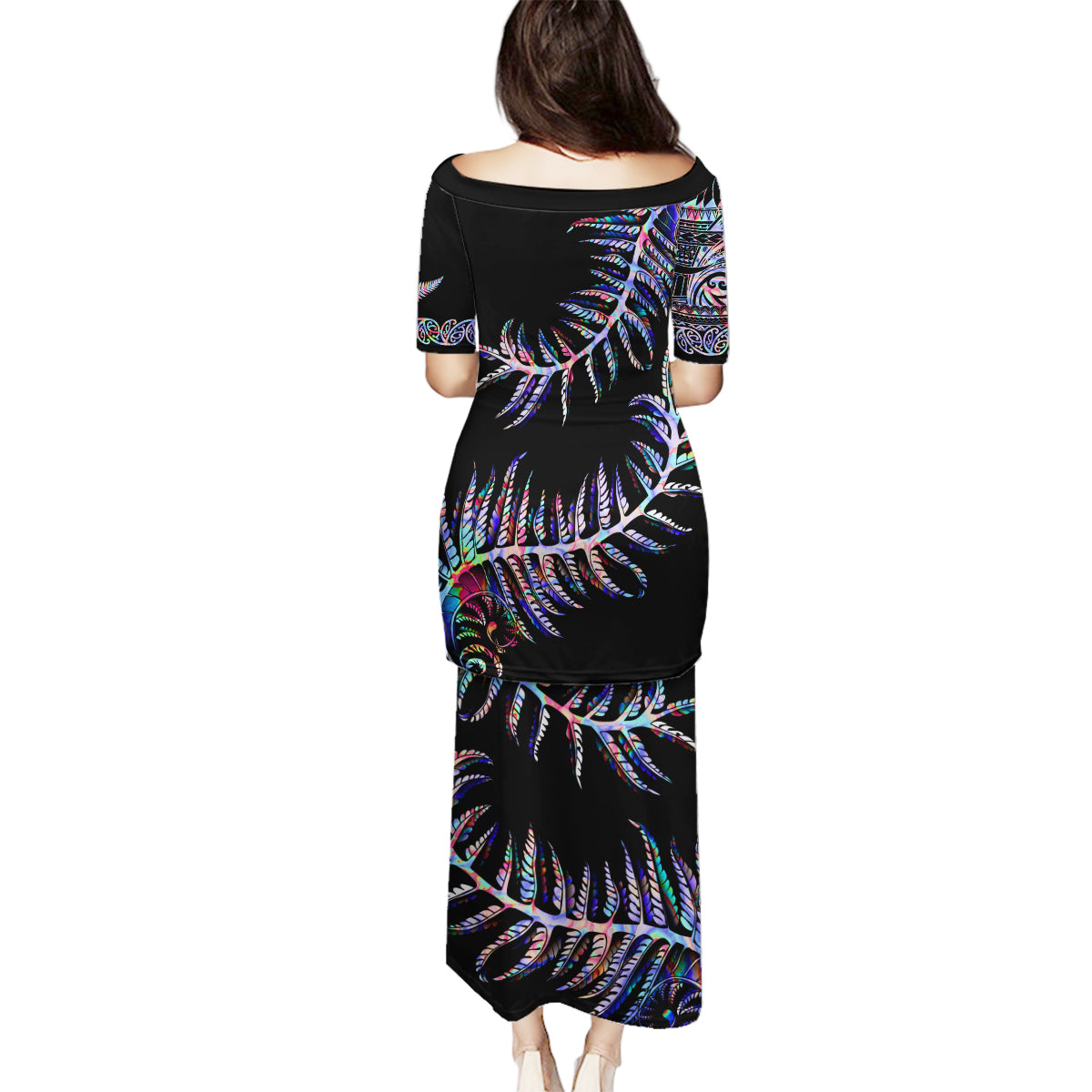 New Zealand Family Matching Puletasi Dress and Hawaiian Shirt Aotearoa Silver Fern Mixed Papua Shell Purple Vibe - Wonder Print Shop