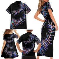 New Zealand Family Matching Short Sleeve Bodycon Dress and Hawaiian Shirt Aotearoa Silver Fern Mixed Papua Shell Purple Vibe - Wonder Print Shop