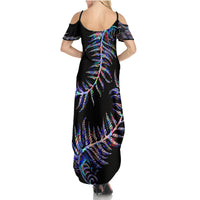 New Zealand Family Matching Summer Maxi Dress and Hawaiian Shirt Aotearoa Silver Fern Mixed Papua Shell Purple Vibe - Wonder Print Shop