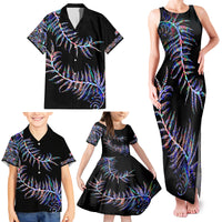 New Zealand Family Matching Tank Maxi Dress and Hawaiian Shirt Aotearoa Silver Fern Mixed Papua Shell Purple Vibe - Wonder Print Shop