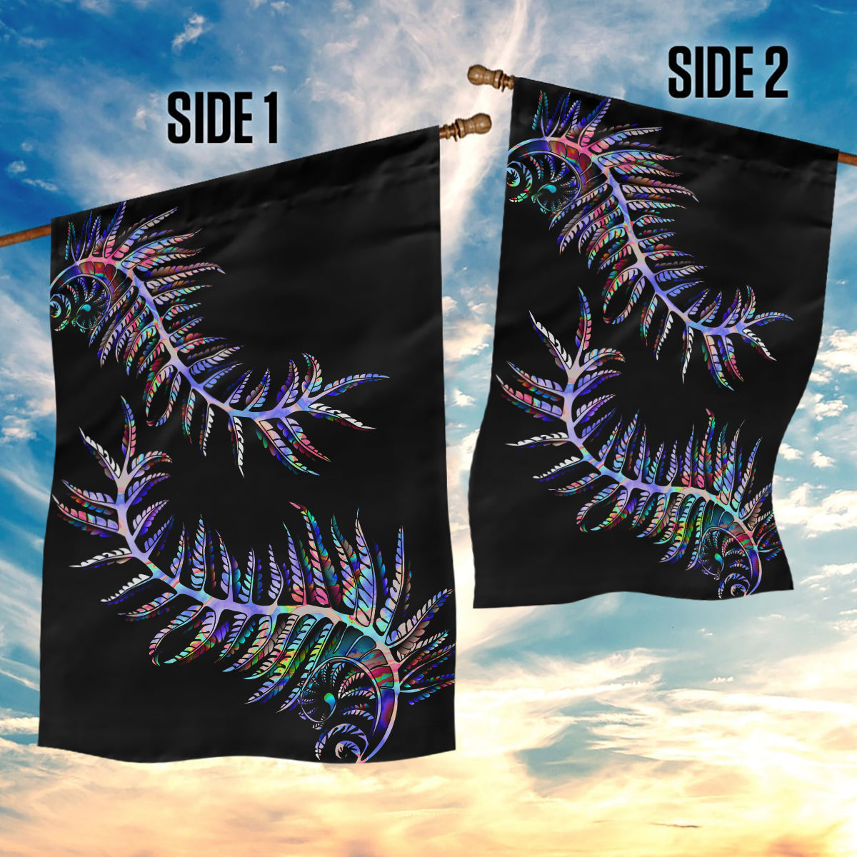 New Zealand Garden Flag Aotearoa Silver Fern Mixed Papua Shell Purple Vibe - Wonder Print Shop