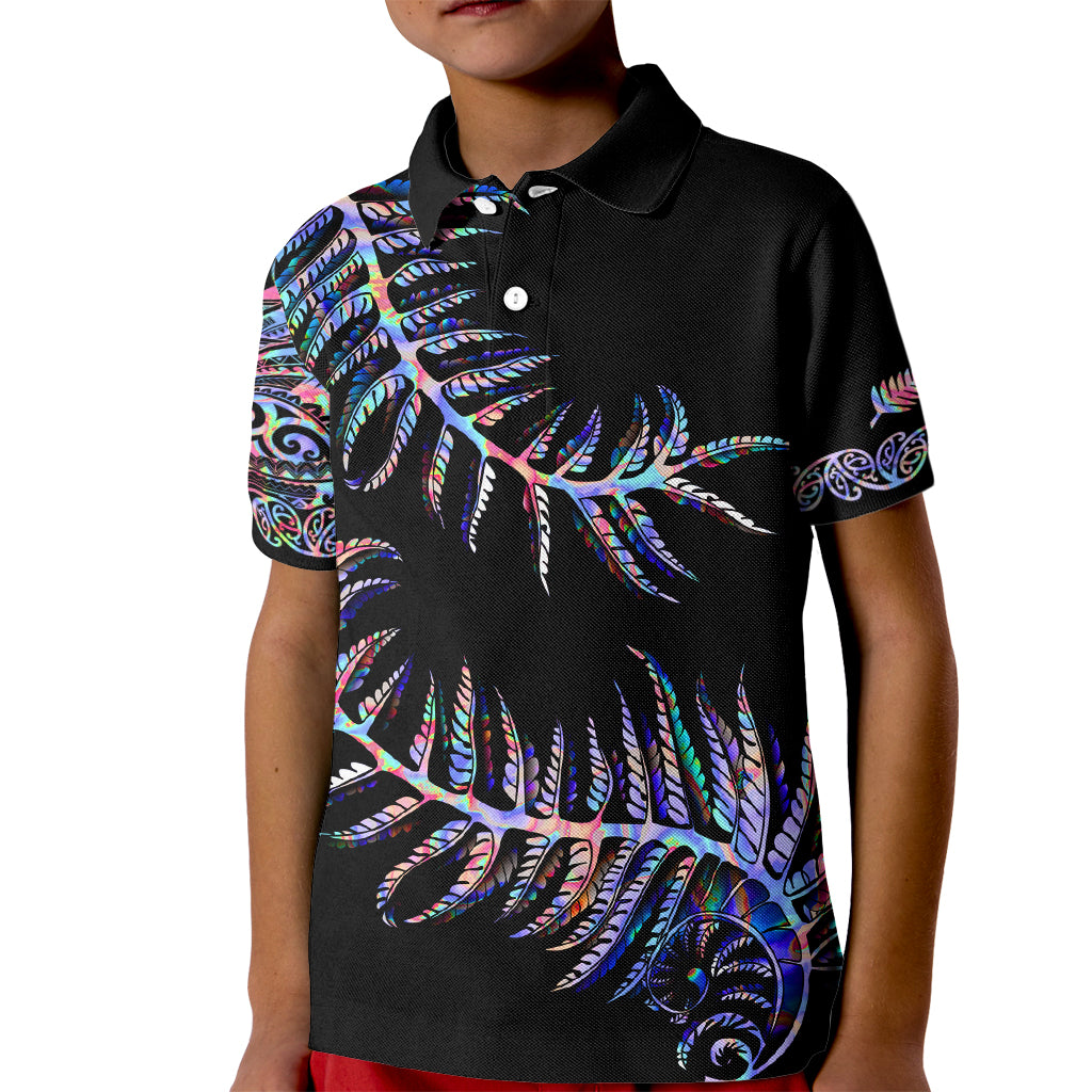 New Zealand Kid Polo Shirt Aotearoa Silver Fern Mixed Papua Shell Purple Vibe - Wonder Print Shop