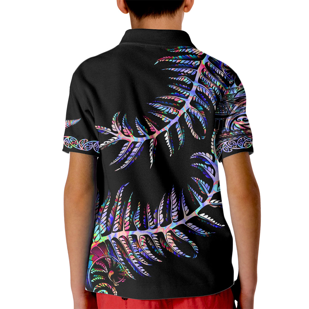 New Zealand Kid Polo Shirt Aotearoa Silver Fern Mixed Papua Shell Purple Vibe - Wonder Print Shop