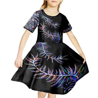 New Zealand Kid Short Sleeve Dress Aotearoa Silver Fern Mixed Papua Shell Purple Vibe - Wonder Print Shop