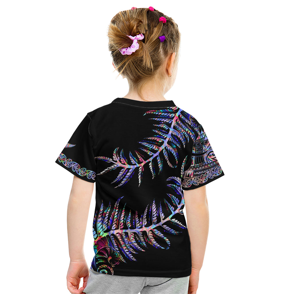 New Zealand Kid T Shirt Aotearoa Silver Fern Mixed Papua Shell Purple Vibe - Wonder Print Shop