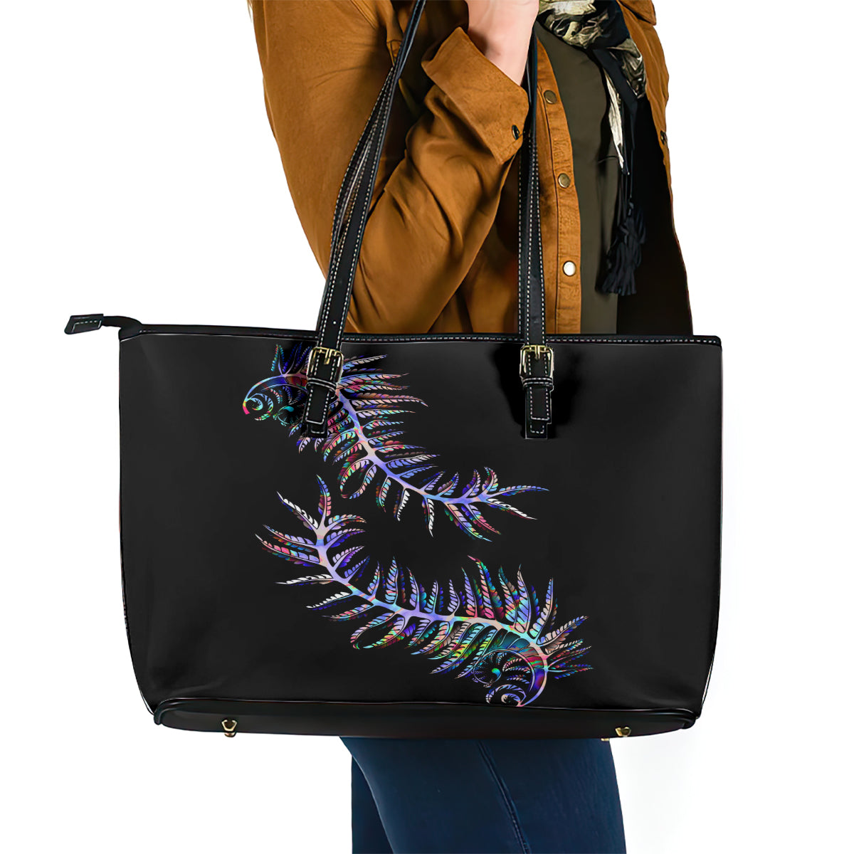 New Zealand Leather Tote Bag Aotearoa Silver Fern Mixed Papua Shell Purple Vibe - Wonder Print Shop