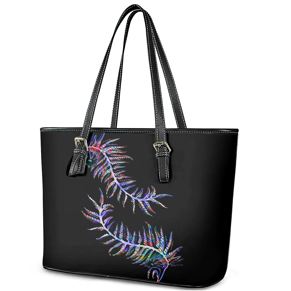 New Zealand Leather Tote Bag Aotearoa Silver Fern Mixed Papua Shell Purple Vibe - Wonder Print Shop