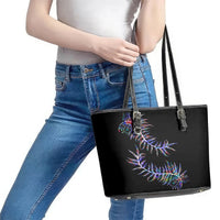 New Zealand Leather Tote Bag Aotearoa Silver Fern Mixed Papua Shell Purple Vibe - Wonder Print Shop
