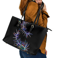 New Zealand Leather Tote Bag Aotearoa Silver Fern Mixed Papua Shell Purple Vibe - Wonder Print Shop
