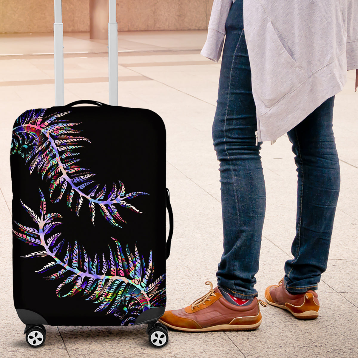New Zealand Luggage Cover Aotearoa Silver Fern Mixed Papua Shell Purple Vibe - Wonder Print Shop