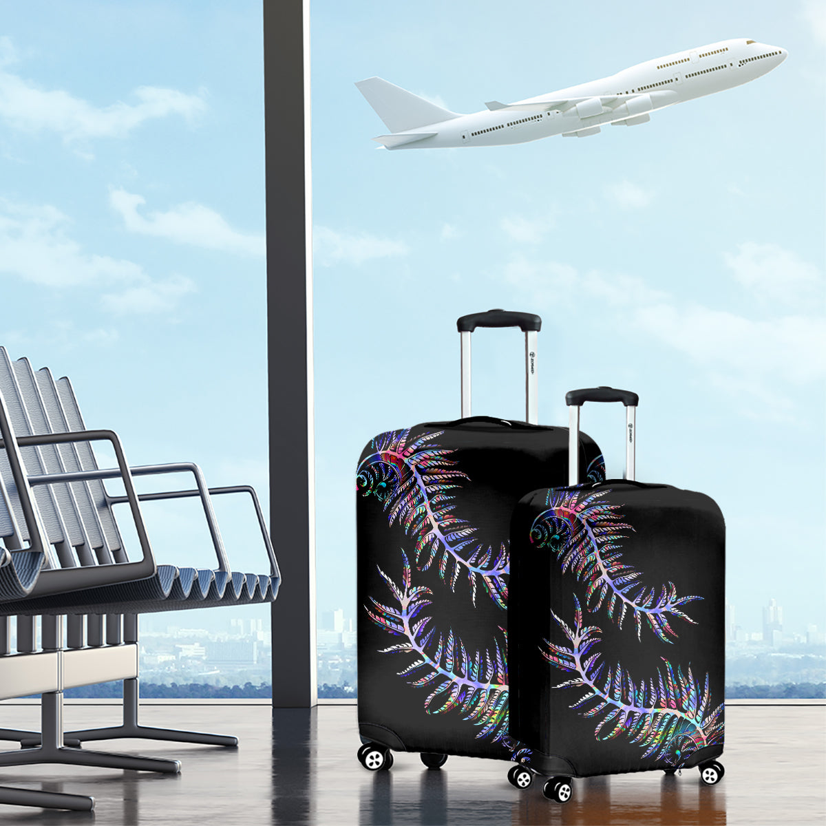 New Zealand Luggage Cover Aotearoa Silver Fern Mixed Papua Shell Purple Vibe - Wonder Print Shop