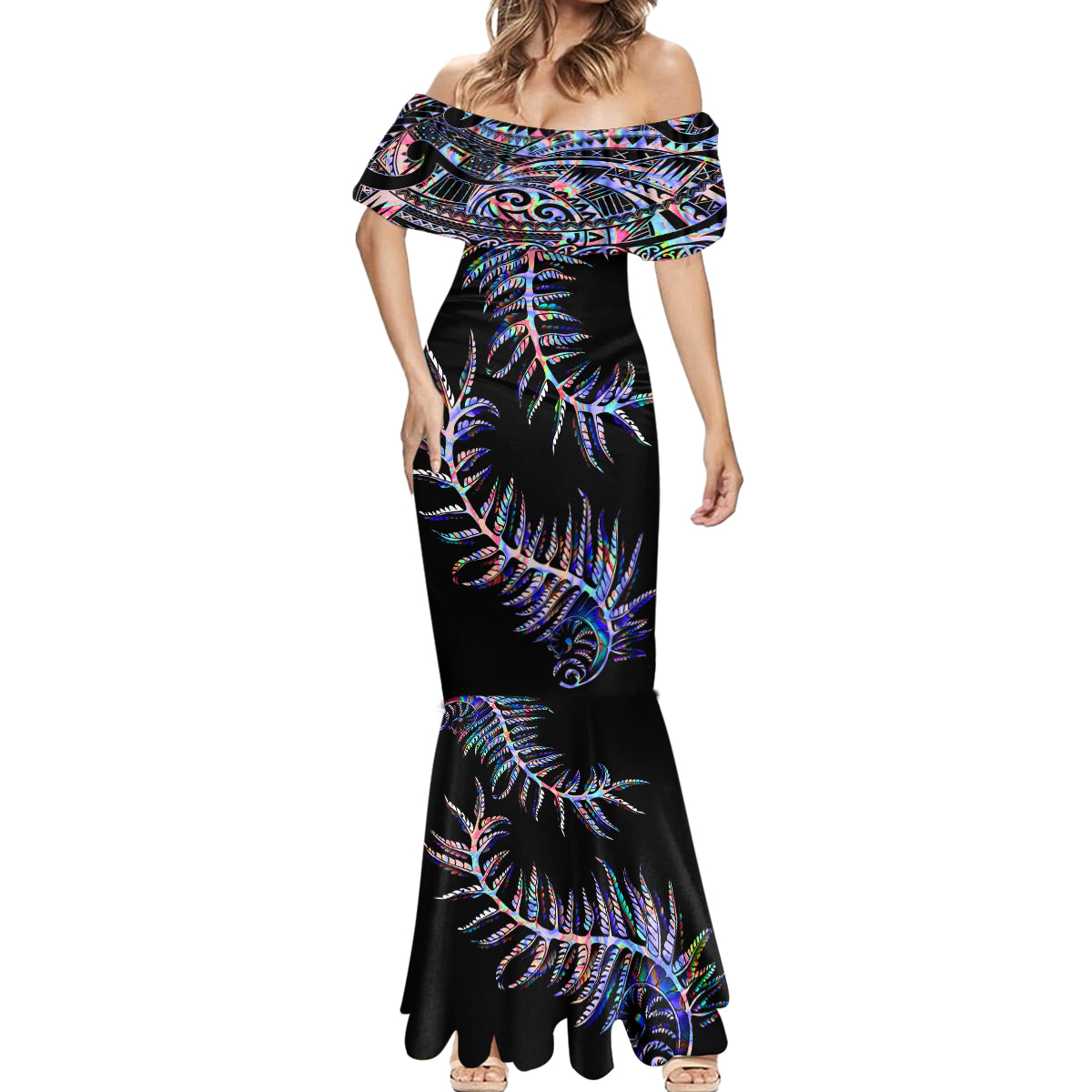 New Zealand Mermaid Dress Aotearoa Silver Fern Mixed Papua Shell Purple Vibe - Wonder Print Shop