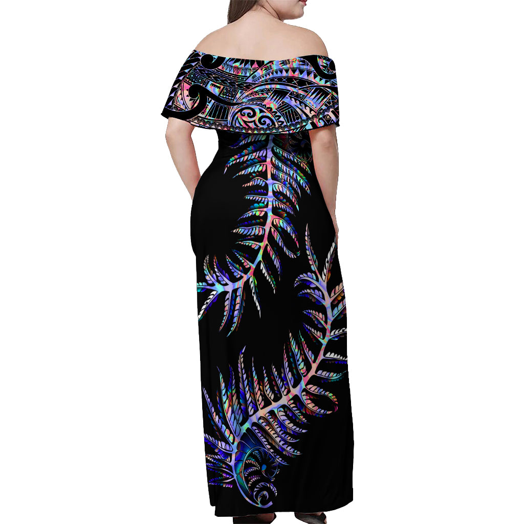 New Zealand Off Shoulder Maxi Dress Aotearoa Silver Fern Mixed Papua Shell Purple Vibe - Wonder Print Shop