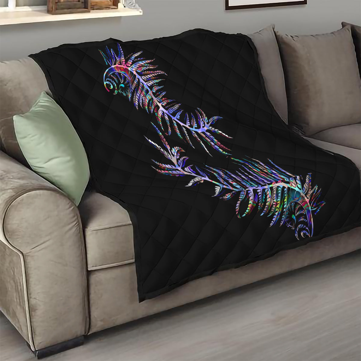 New Zealand Quilt Aotearoa Silver Fern Mixed Papua Shell Purple Vibe - Wonder Print Shop