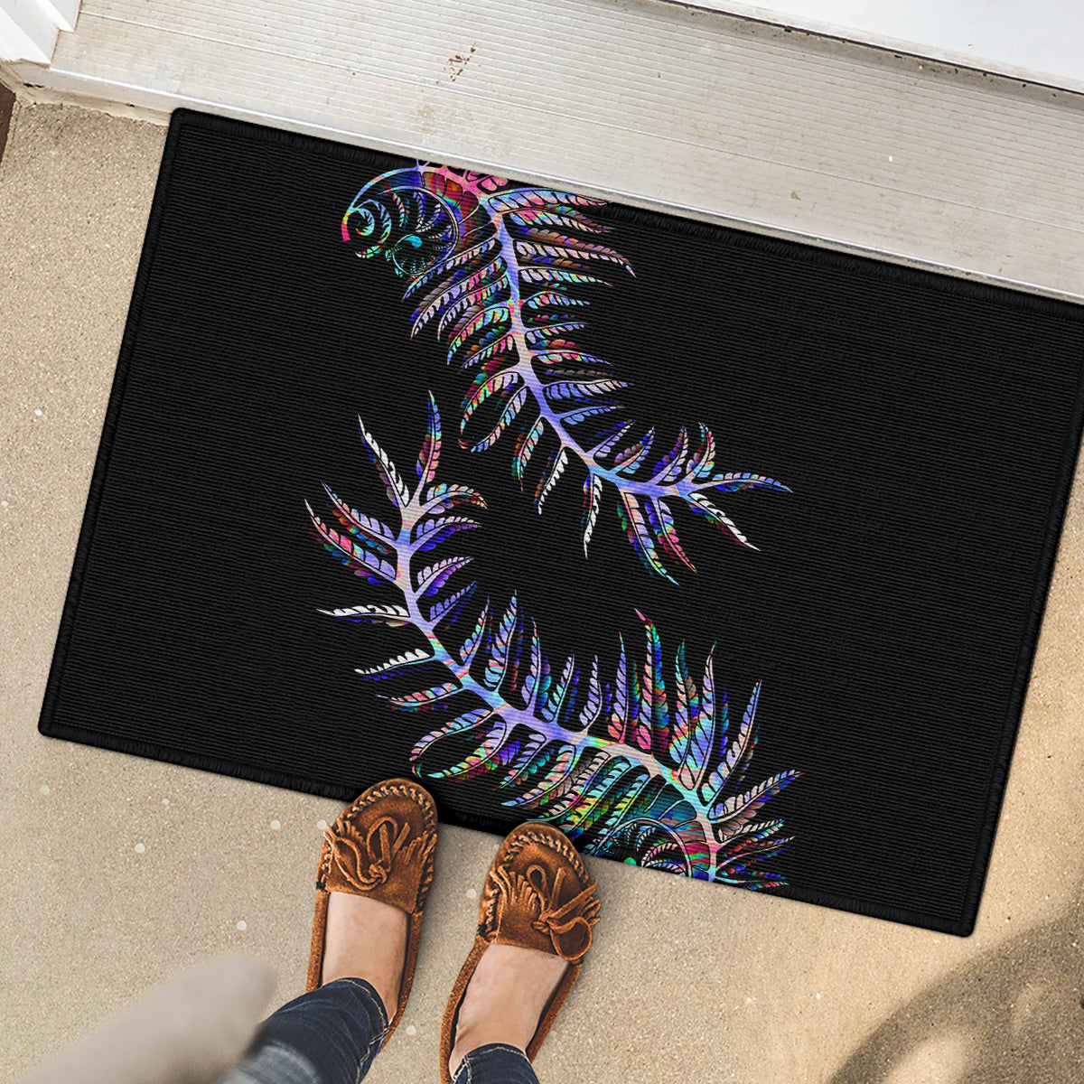 New Zealand Rubber Doormat Aotearoa Silver Fern Mixed Papua Shell Purple Vibe - Wonder Print Shop