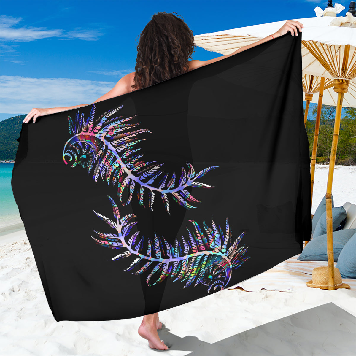 New Zealand Sarong Aotearoa Silver Fern Mixed Papua Shell Purple Vibe - Wonder Print Shop