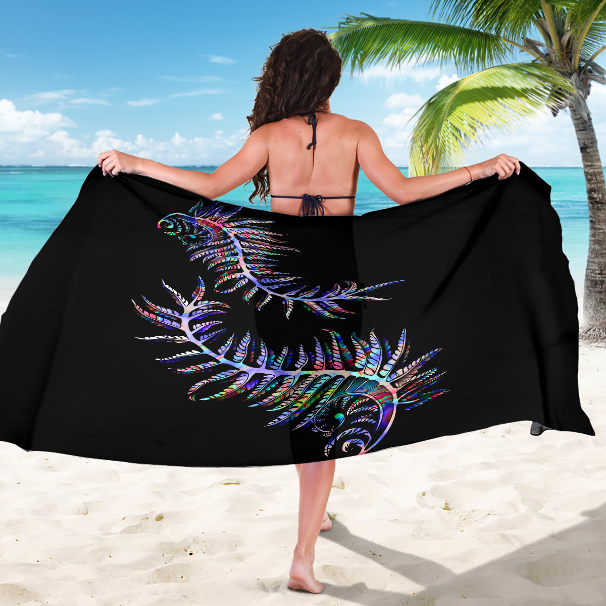 New Zealand Sarong Aotearoa Silver Fern Mixed Papua Shell Purple Vibe - Wonder Print Shop