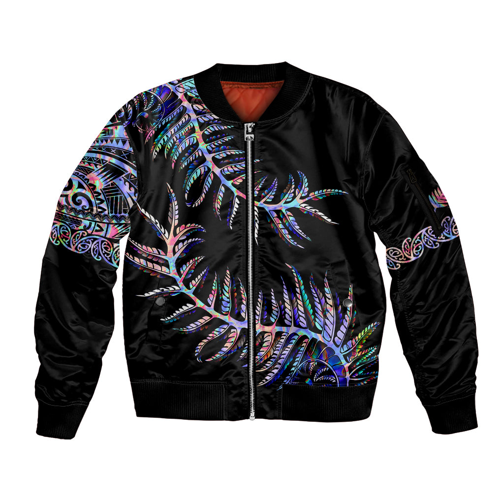 New Zealand Sleeve Zip Bomber Jacket Aotearoa Silver Fern Mixed Papua Shell Purple Vibe - Wonder Print Shop