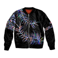 New Zealand Sleeve Zip Bomber Jacket Aotearoa Silver Fern Mixed Papua Shell Purple Vibe - Wonder Print Shop