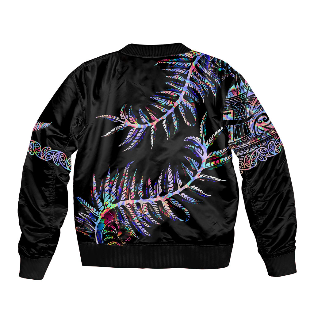 New Zealand Sleeve Zip Bomber Jacket Aotearoa Silver Fern Mixed Papua Shell Purple Vibe - Wonder Print Shop