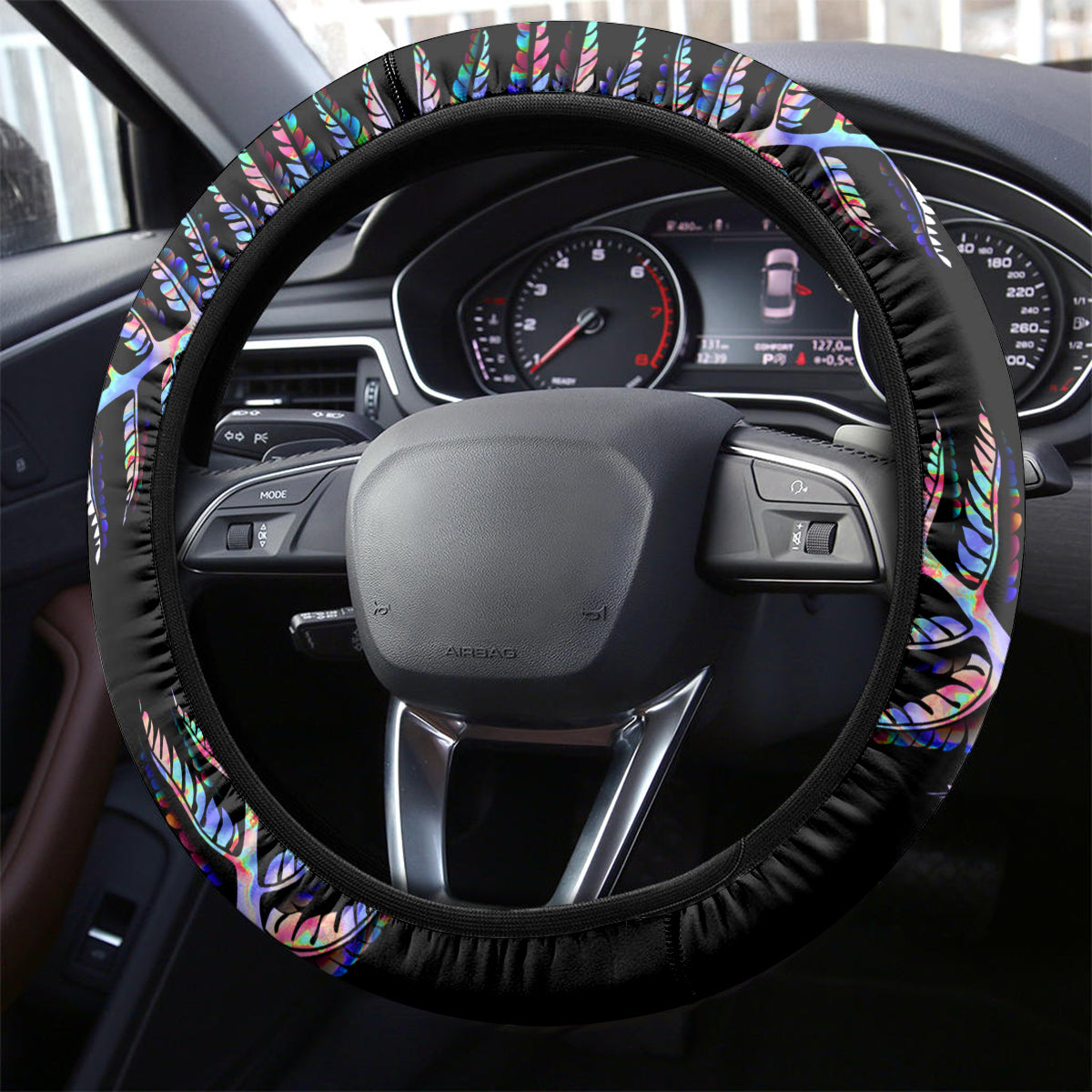 New Zealand Steering Wheel Cover Aotearoa Silver Fern Mixed Papua Shell Purple Vibe - Wonder Print Shop