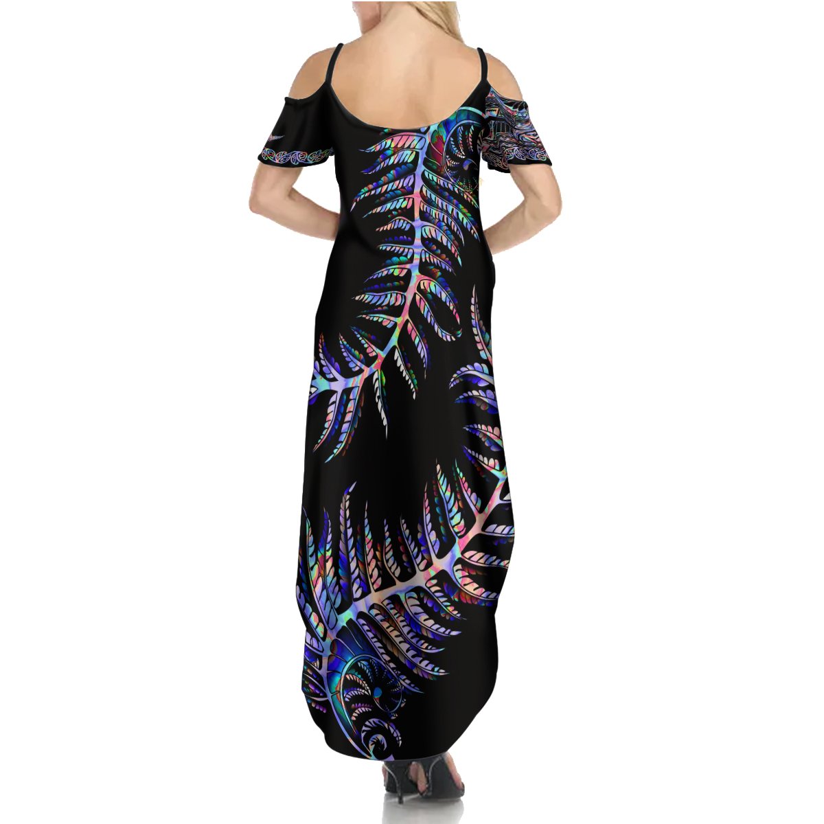 New Zealand Summer Maxi Dress Aotearoa Silver Fern Mixed Papua Shell Purple Vibe - Wonder Print Shop