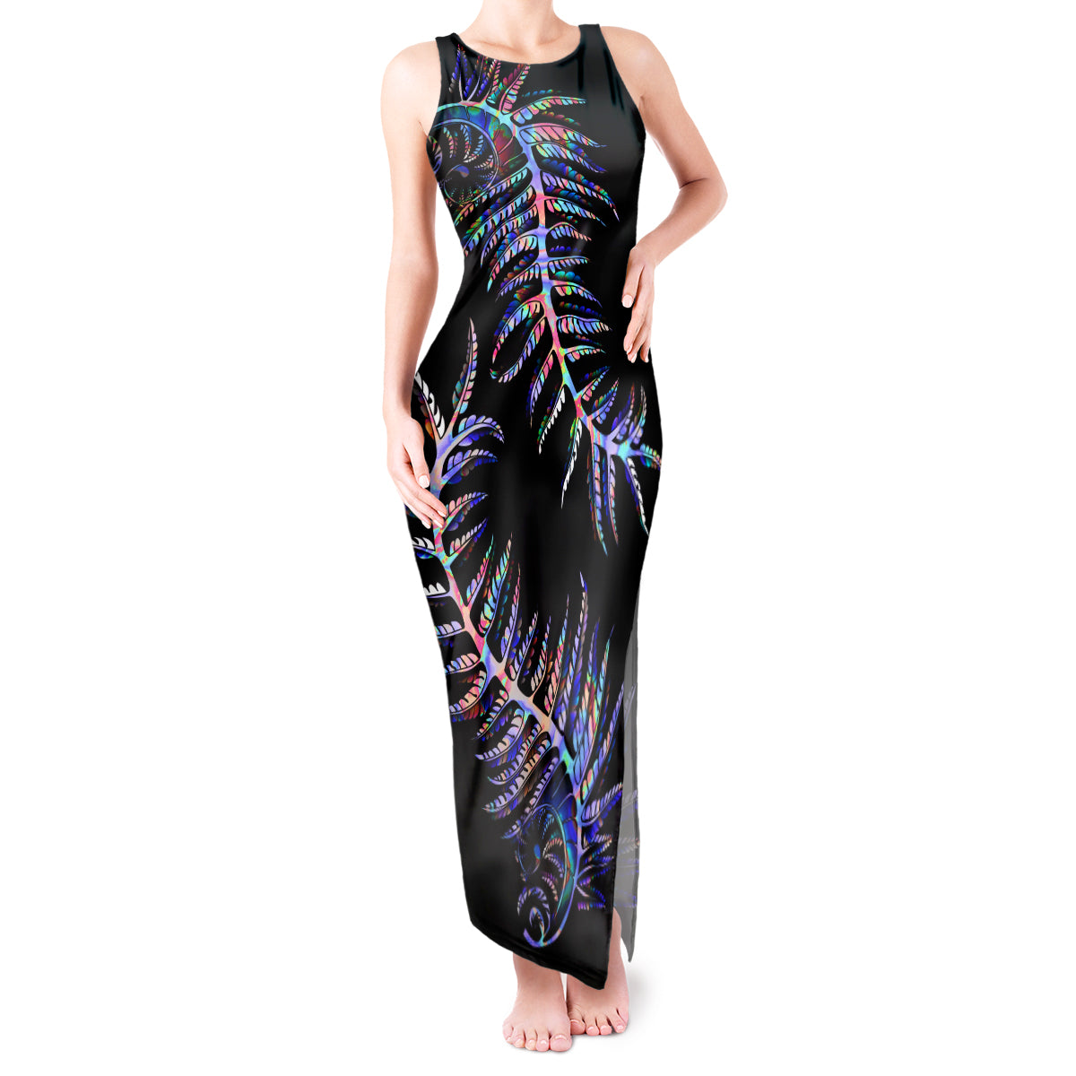 New Zealand Tank Maxi Dress Aotearoa Silver Fern Mixed Papua Shell Purple Vibe - Wonder Print Shop