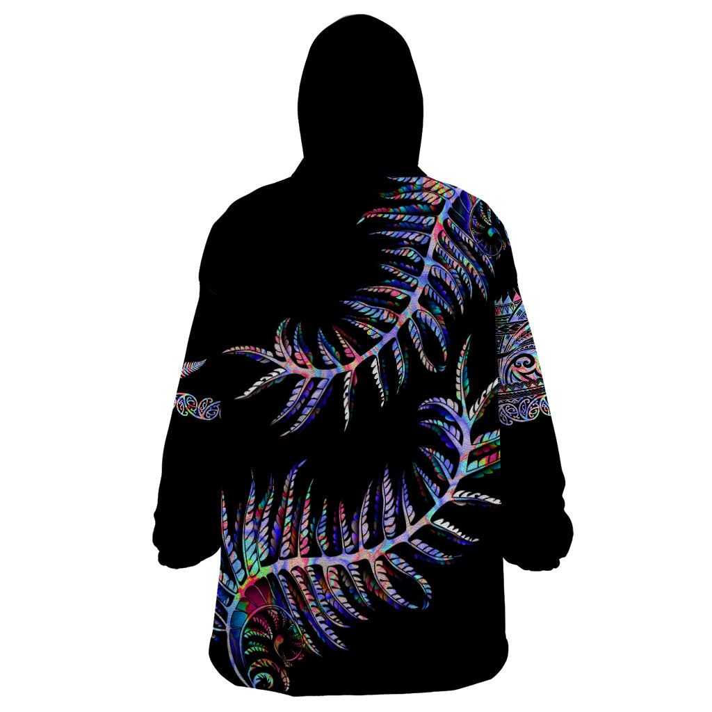 New Zealand Wearable Blanket Hoodie Aotearoa Silver Fern Mixed Papua Shell Purple Vibe - Wonder Print Shop