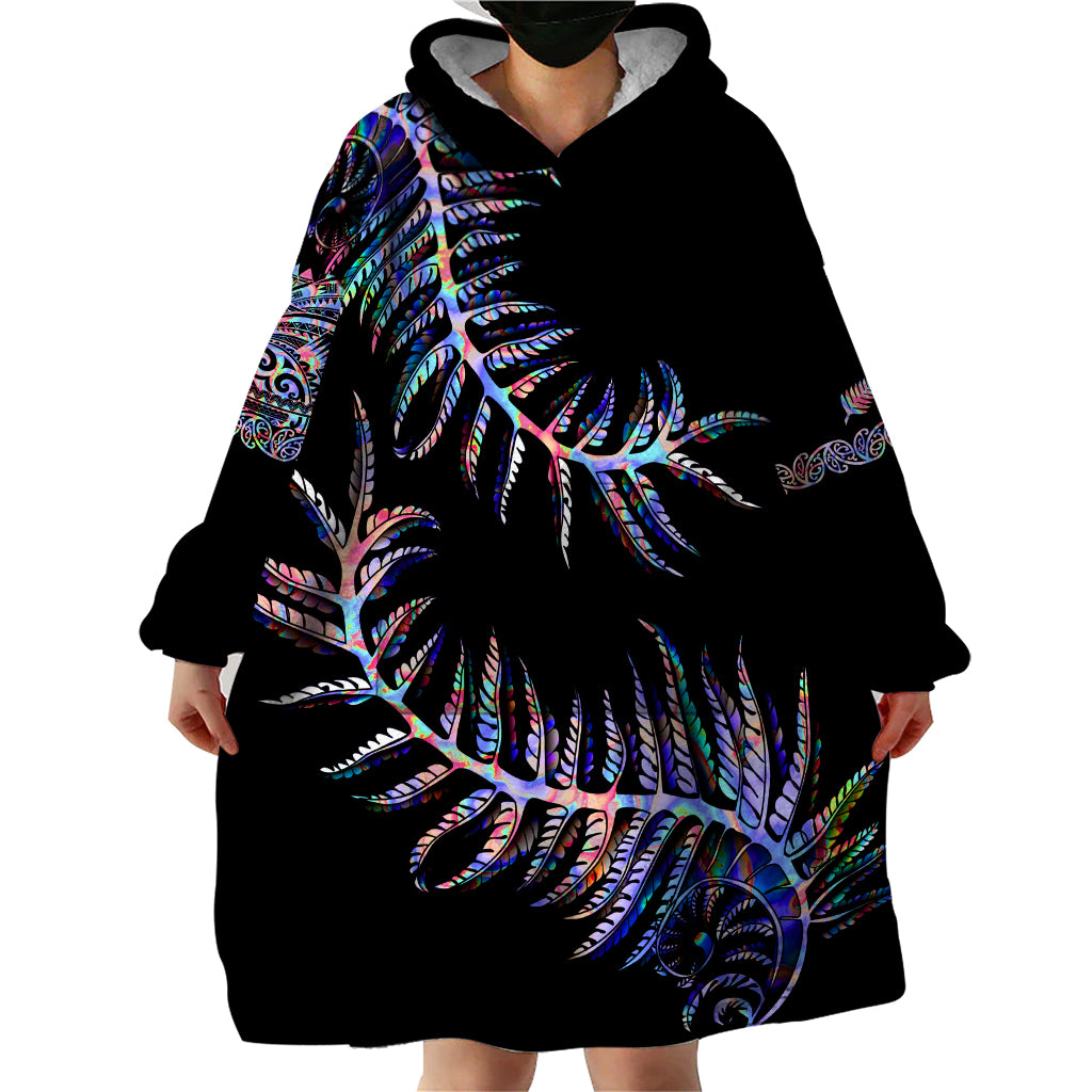 New Zealand Wearable Blanket Hoodie Aotearoa Silver Fern Mixed Papua Shell Purple Vibe - Wonder Print Shop