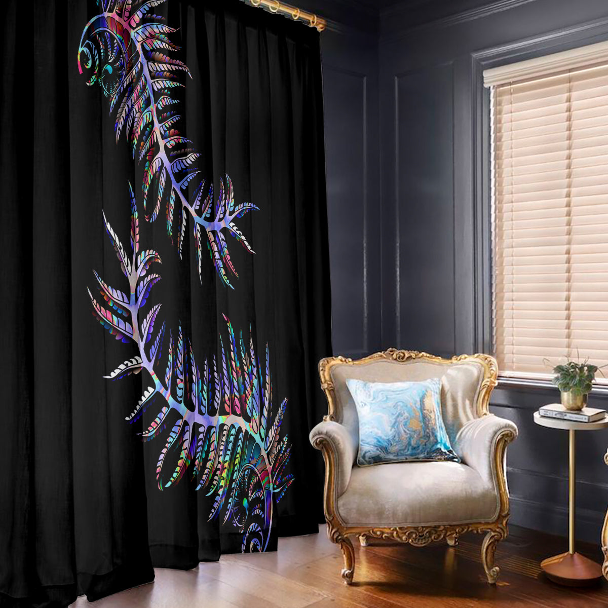 New Zealand Window Curtain Aotearoa Silver Fern Mixed Papua Shell Purple Vibe - Wonder Print Shop