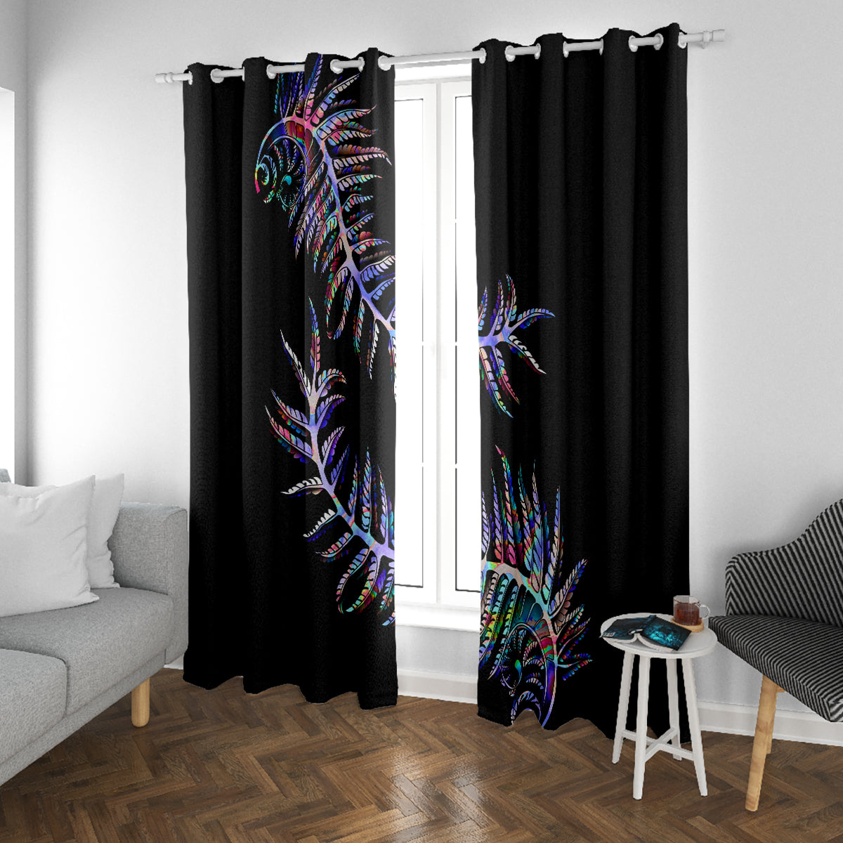 New Zealand Window Curtain Aotearoa Silver Fern Mixed Papua Shell Purple Vibe - Wonder Print Shop