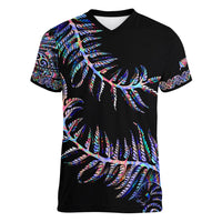 New Zealand Women V Neck T Shirt Aotearoa Silver Fern Mixed Papua Shell Purple Vibe - Wonder Print Shop