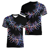 New Zealand Women V Neck T Shirt Aotearoa Silver Fern Mixed Papua Shell Purple Vibe - Wonder Print Shop