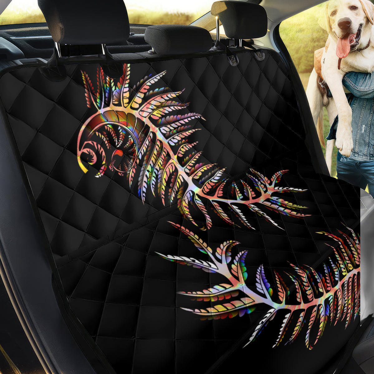 New Zealand Back Car Seat Cover Aotearoa Silver Fern Mixed Papua Shell Red Vibe LT9 - Wonder Print Shop