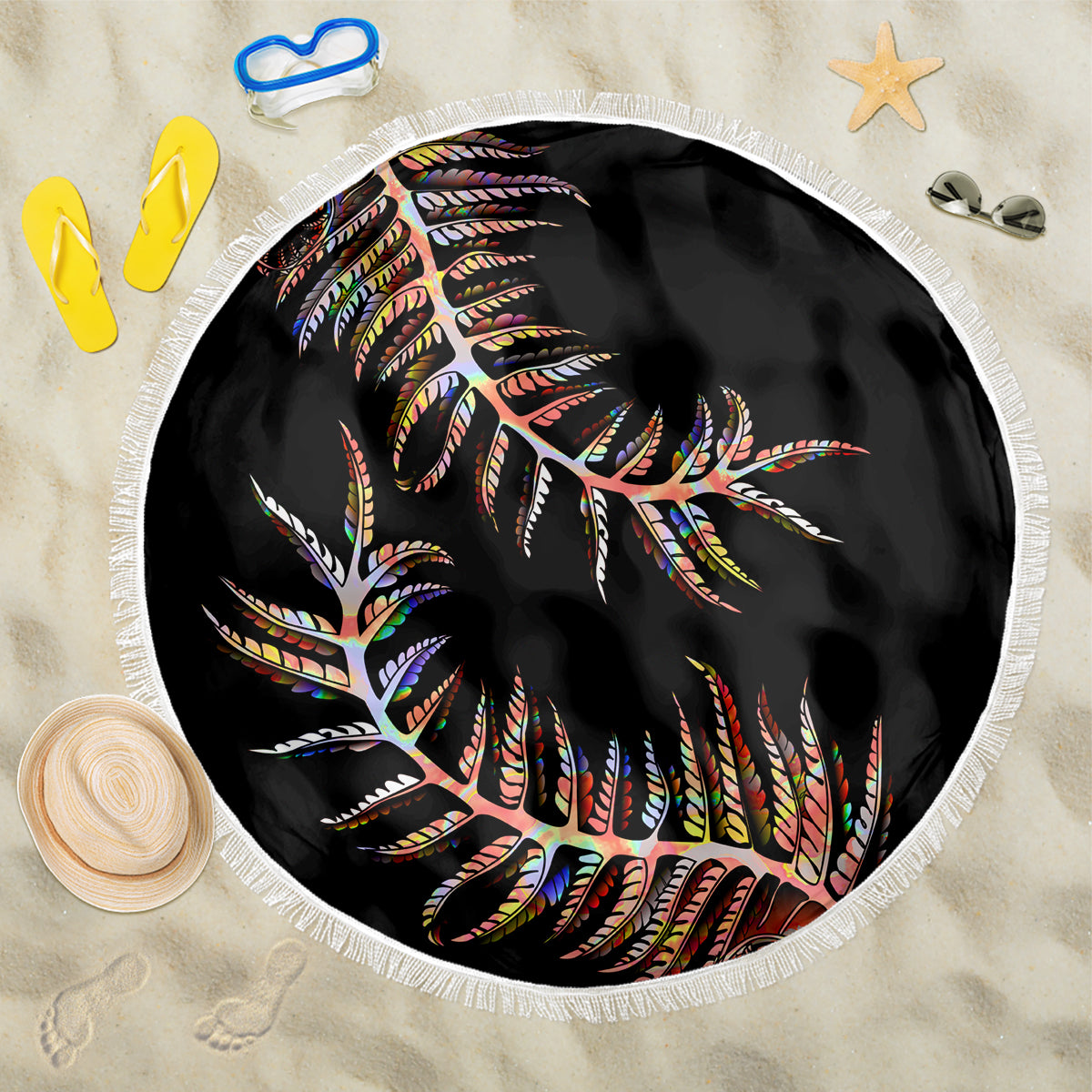 New Zealand Beach Blanket Aotearoa Silver Fern Mixed Papua Shell Red Vibe LT9 - Wonder Print Shop