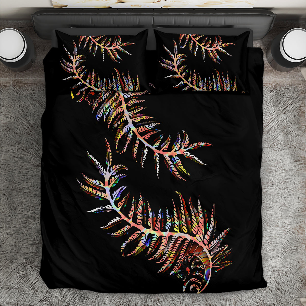 New Zealand Bedding Set Aotearoa Silver Fern Mixed Papua Shell Red Vibe LT9 - Wonder Print Shop
